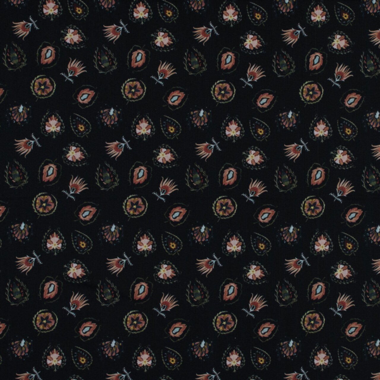 1 Yard Cotton Voile Black Floral Heliconia Flame Print Fabric